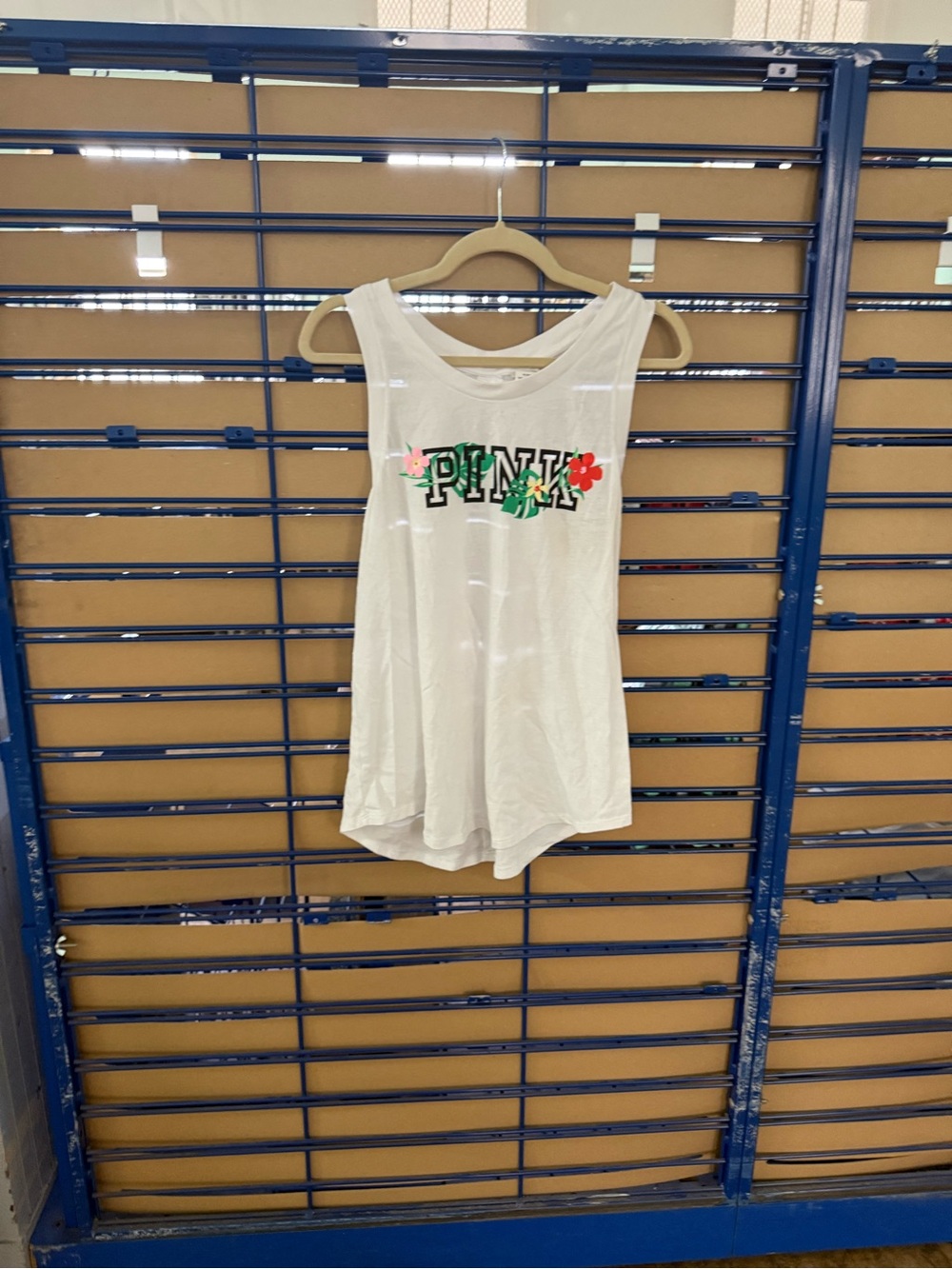 PINK Victoria's Secret White Floral Logo Tank Top